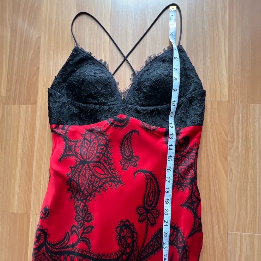 Mary.L Couture Red & Black Silk Lace Maxi Dress Size 8 - Picture 10 of 16